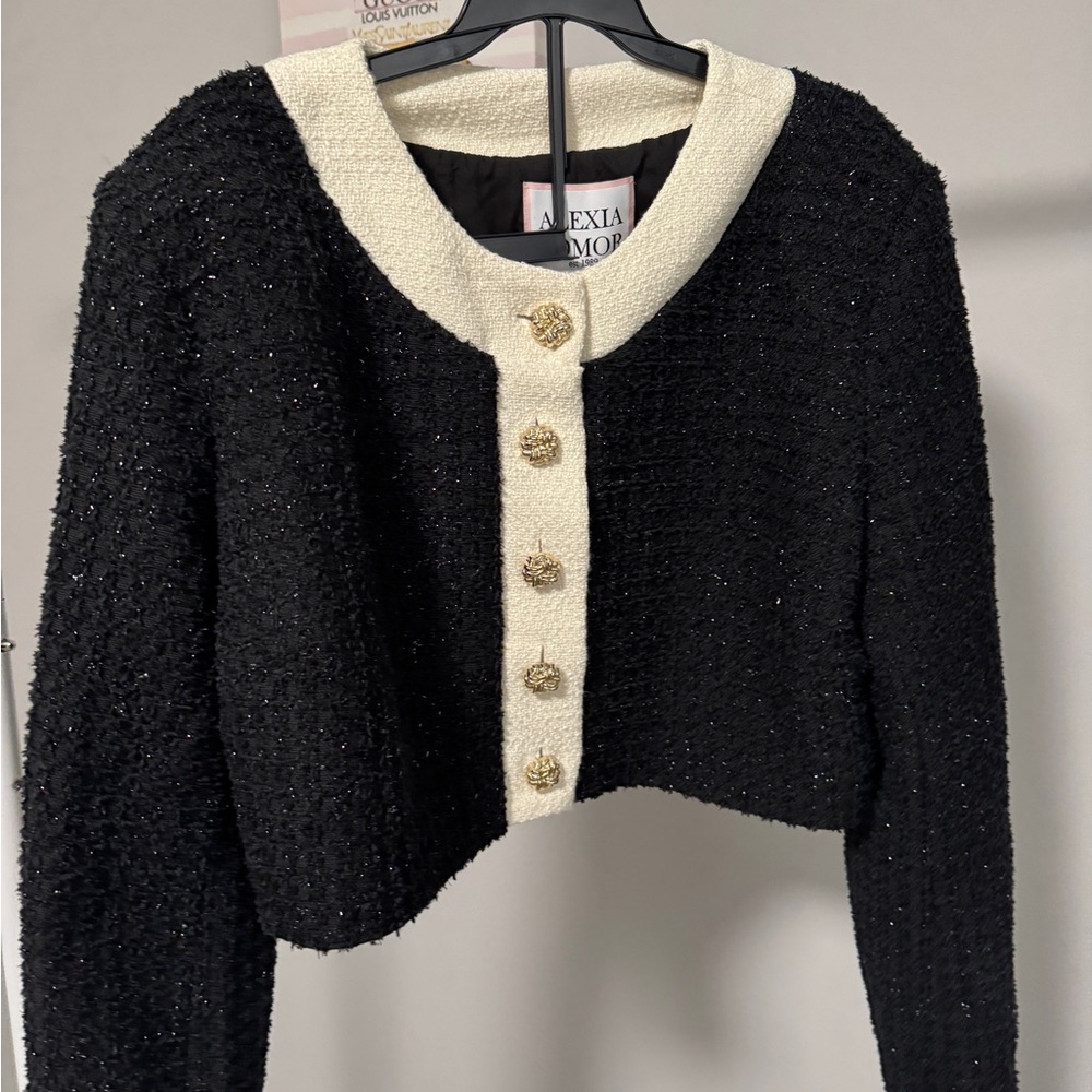 Alexia Admor Black and Cream Tweed Jacket